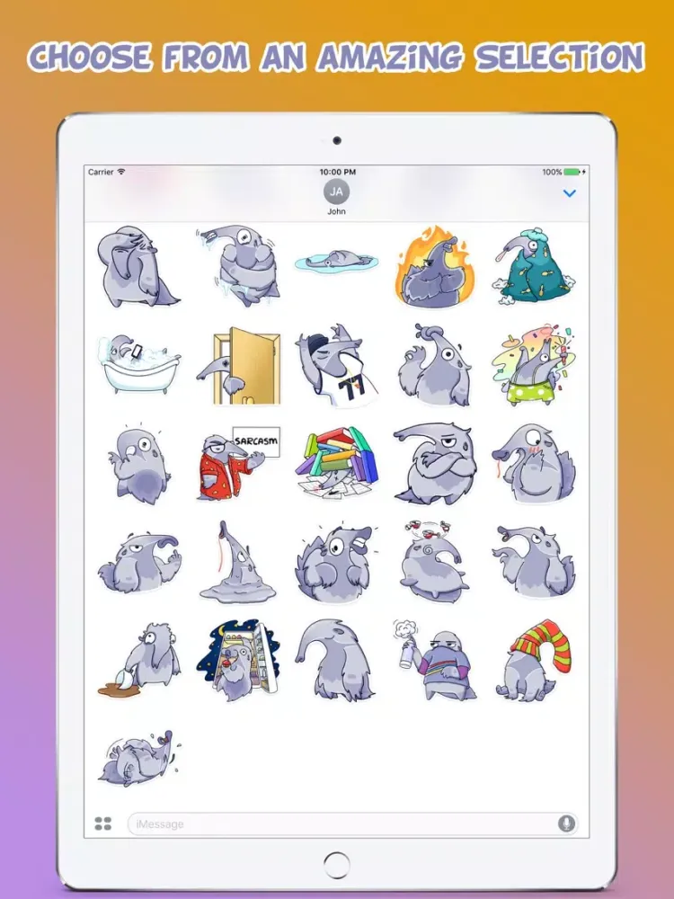 Cool Anteater Emotions Stickers Pack for iMessage iPad  スクリーンショット