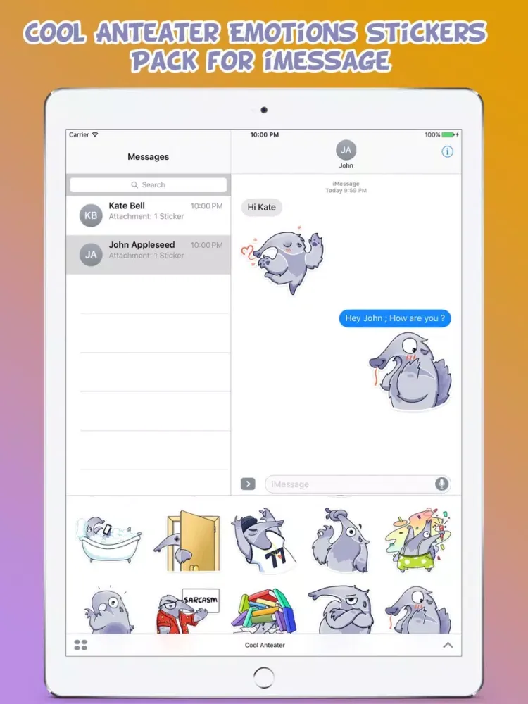 Cool Anteater Emotions Stickers Pack for iMessage iPad  スクリーンショット