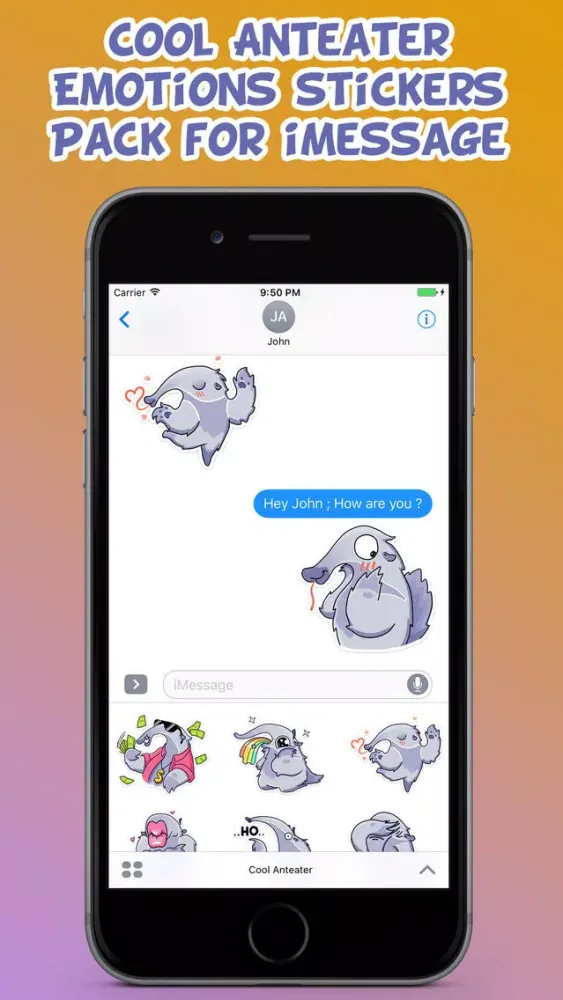Cool Anteater Emotions Stickers Pack for iMessage スクリーンショット