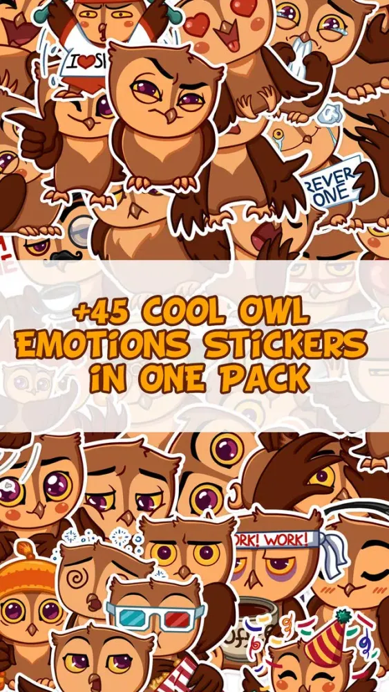 Cool Owl Emotions Stickers Pack for iMessage स्क्रीनशॉट