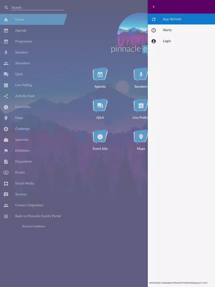 Tangkapan layar Pinnacle Events iPad 