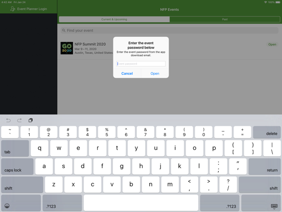Ảnh chụp màn hình của NFP Events iPad 