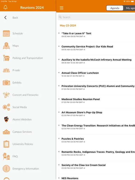 Ảnh chụp màn hình của Princeton Events iPad 
