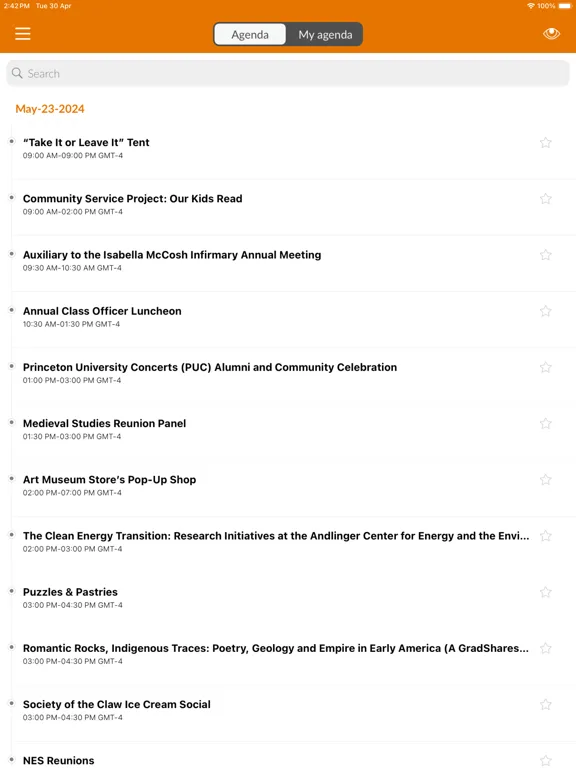 Ảnh chụp màn hình của Princeton Events iPad 