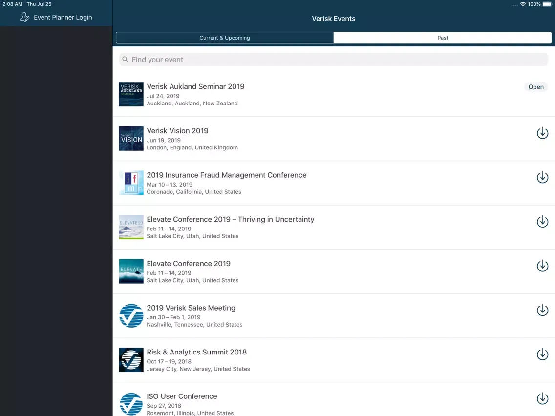 Ảnh chụp màn hình của Verisk Events iPad 