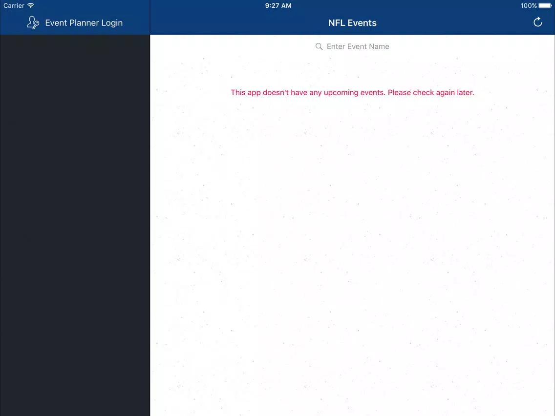 Capturas de tela do NFL Events iPad 
