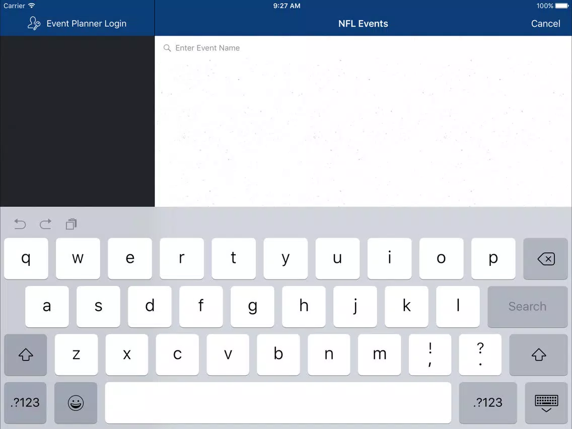 Capturas de tela do NFL Events iPad 
