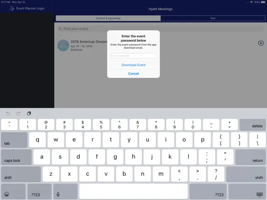 Tangkapan skrin Hyatt Meetings iPad 
