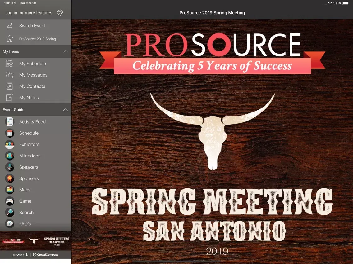 Capturas de tela do ProSource Events iPad 