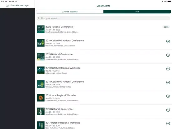 Zrzuty ekranu Callan Events iPad 