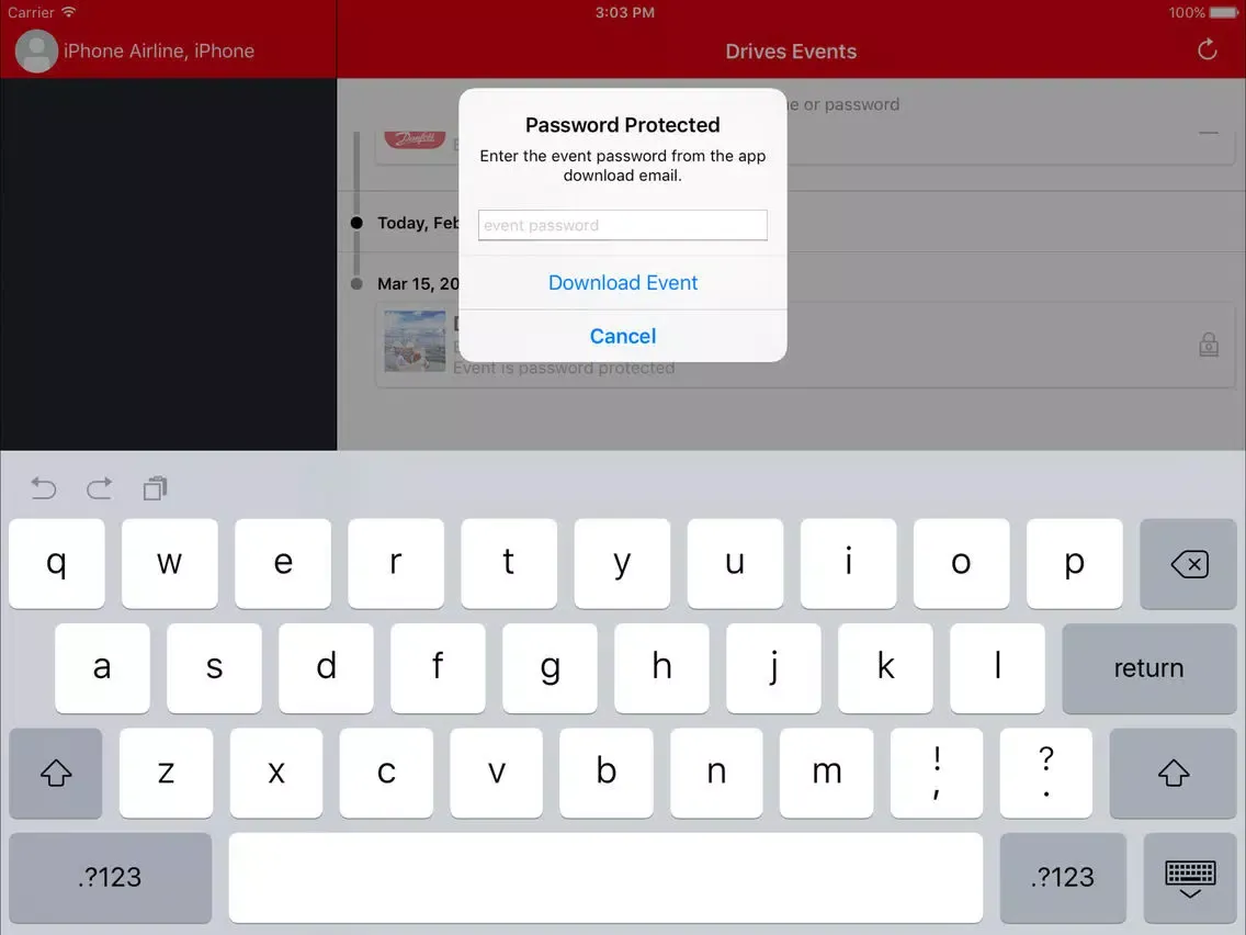 Capturas de tela do Danfoss Events iPad 