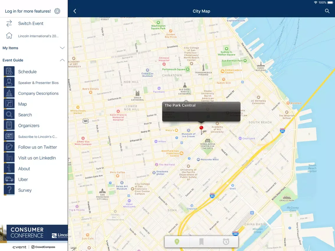 Tangkapan skrin Lincoln International Events iPad 