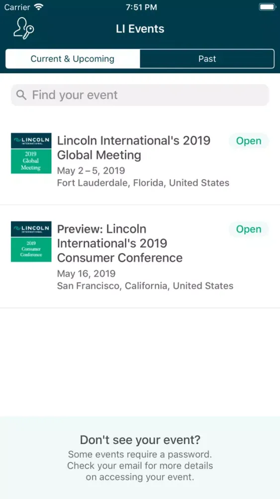 Tangkapan skrin Lincoln International Events