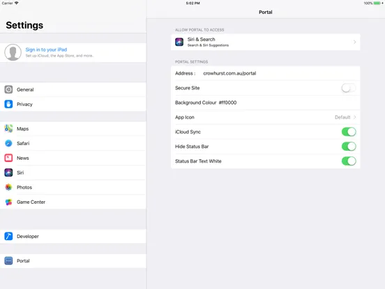 Tangkapan skrin Portal iPad 