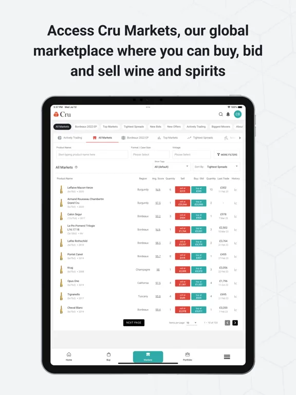 Tangkapan layar Cru World Wine iPad 