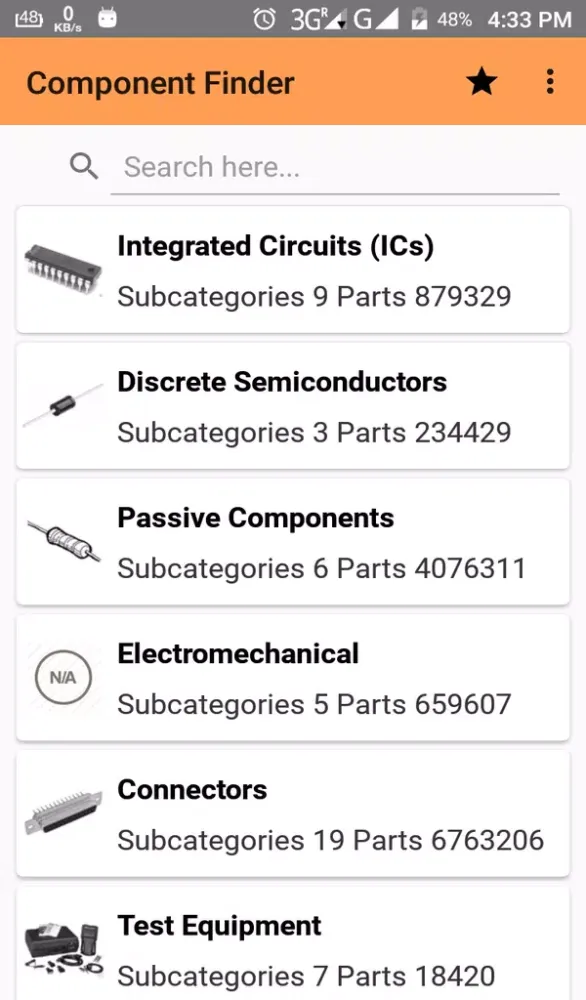 Ảnh chụp màn hình của Component Finder Electronics
