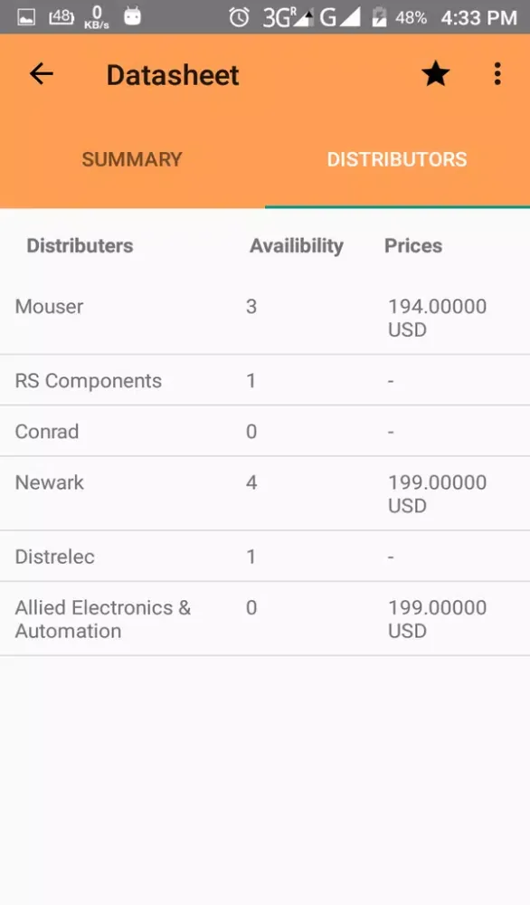 Ảnh chụp màn hình của Component Finder Electronics