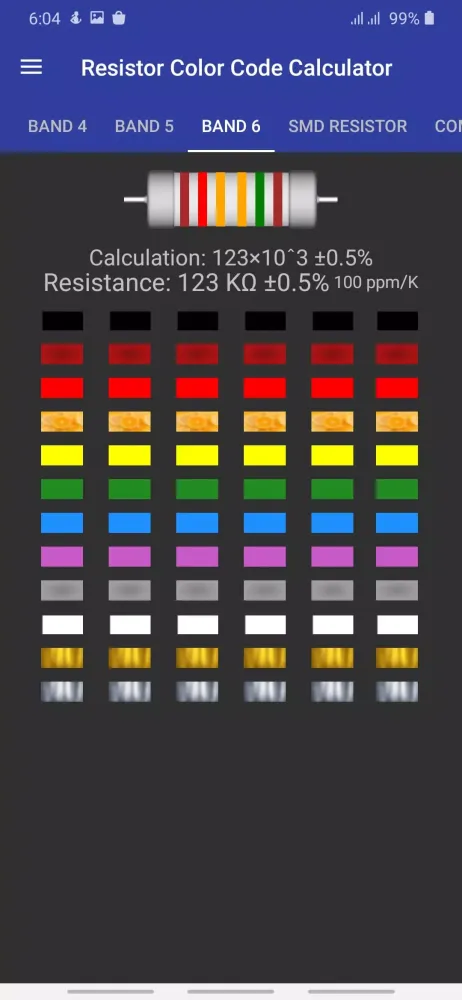 Resistor Color Code Calculator Screenshots