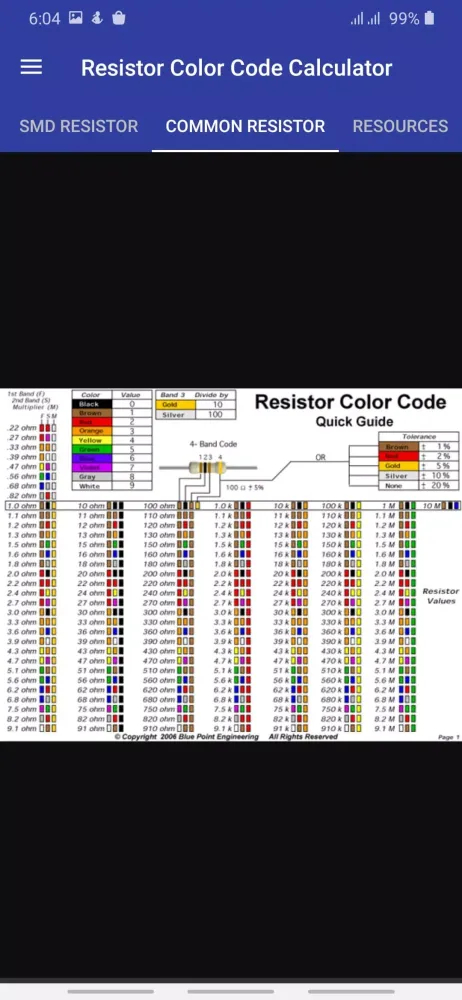 Resistor Color Code Calculator Screenshots
