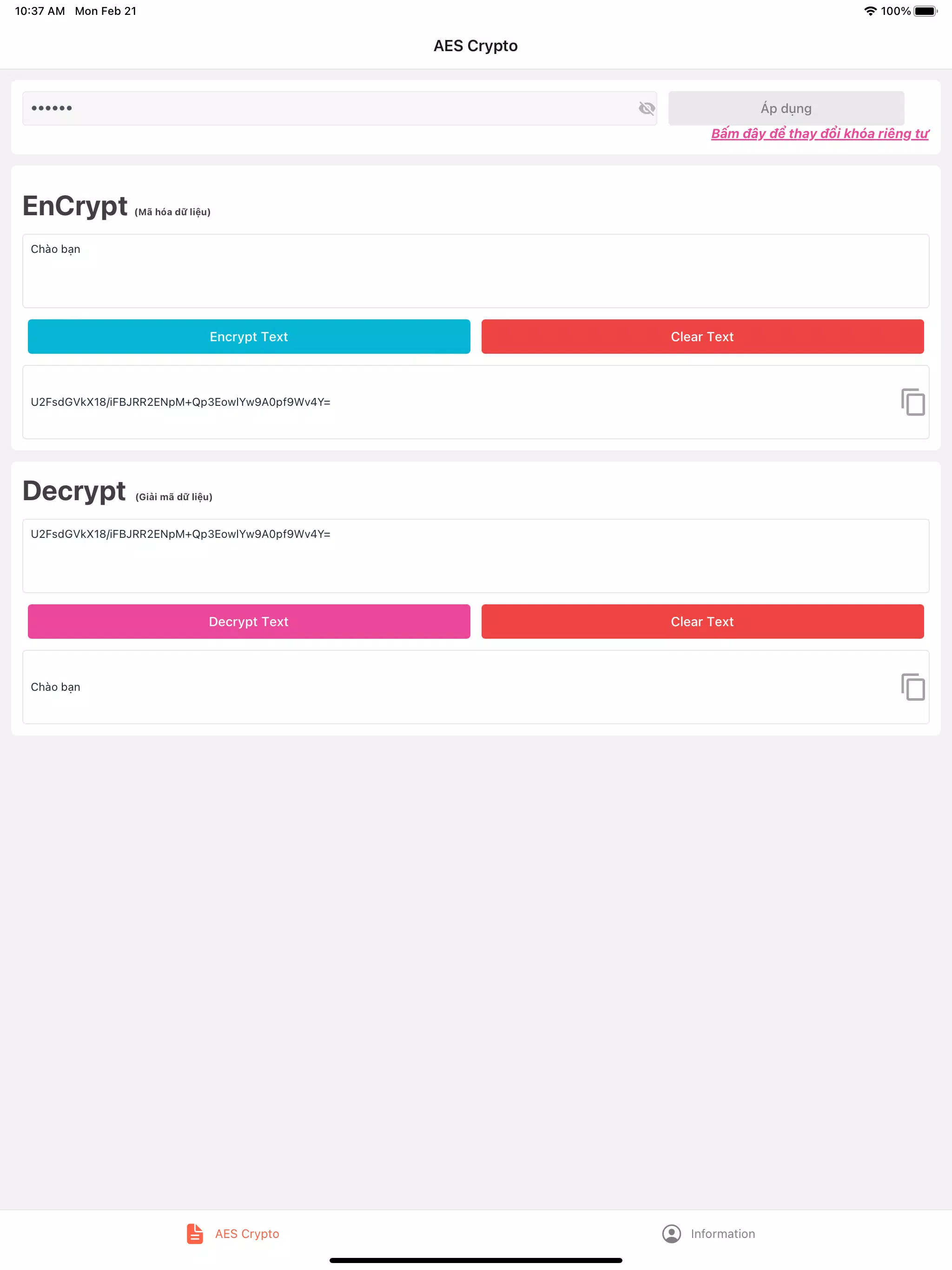 Tangkapan skrin AES Crypto