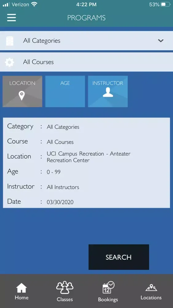 Tangkapan skrin UCI Campus Recreation*