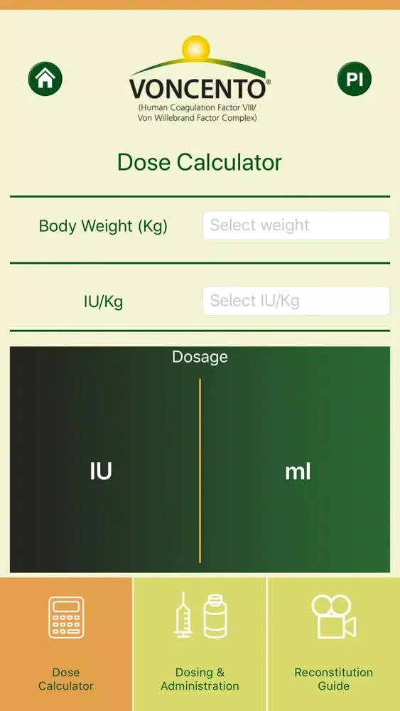 Tangkapan skrin Voncento Dosing Calculator