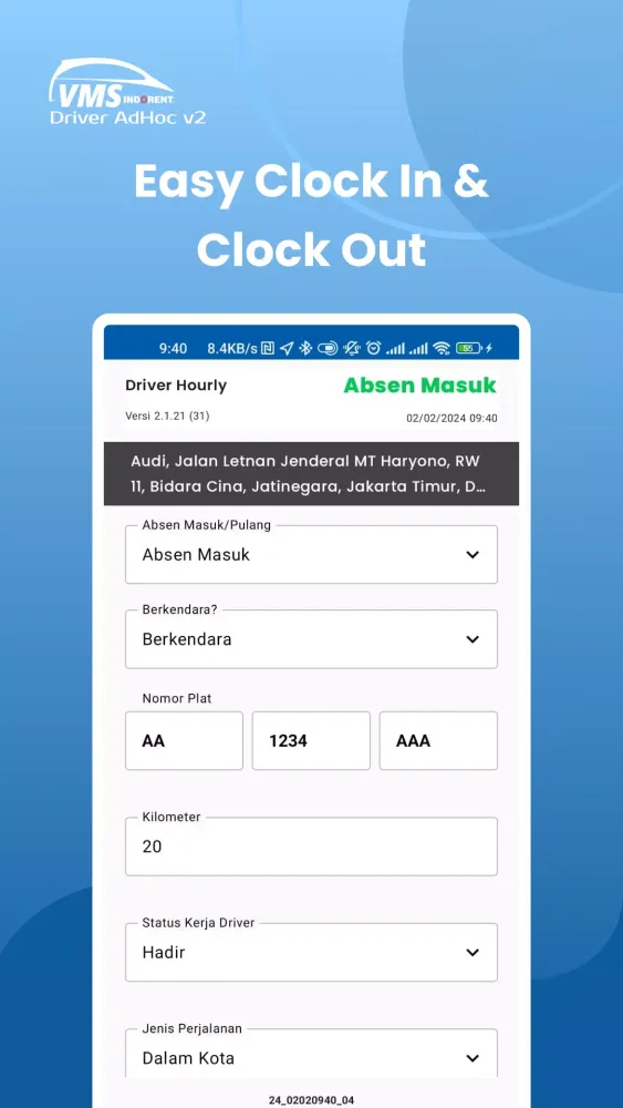 Tangkapan layar VMS Indorent Driver v2