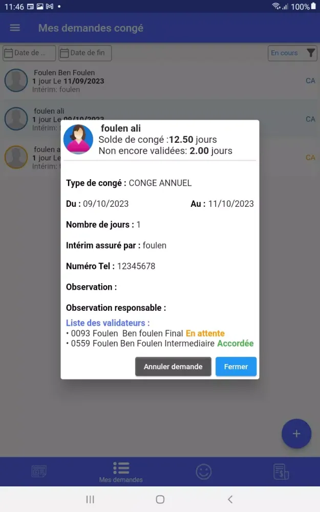 Ảnh chụp màn hình của Clinisys Portail Personnel