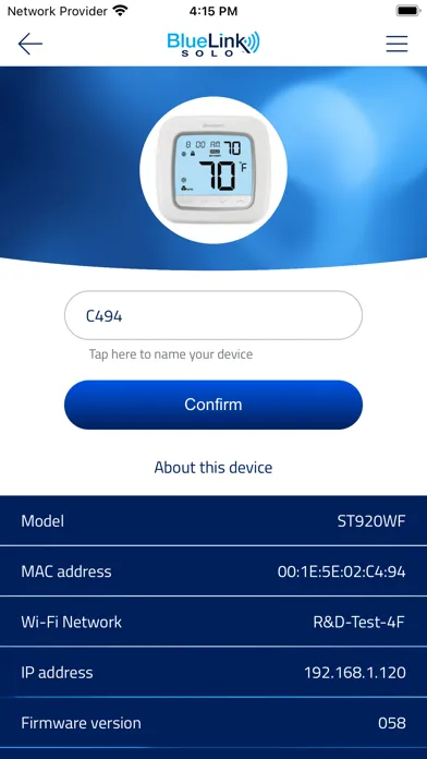 Ảnh chụp màn hình của BlueLink Solo