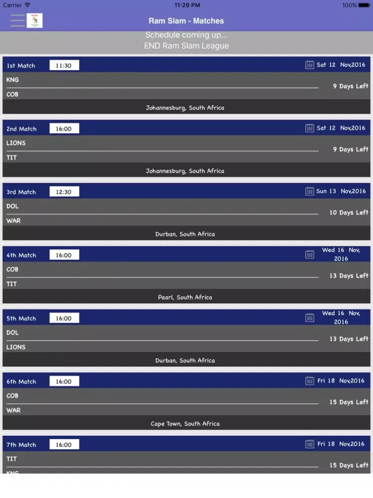 Ảnh chụp màn hình của CSA T20 Schedule,Live Score,Results iPad 