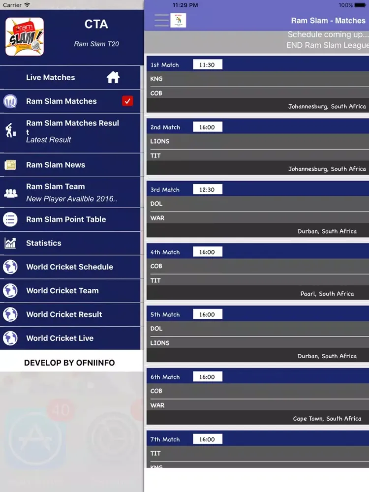 Ảnh chụp màn hình của CSA T20 Schedule,Live Score,Results iPad 