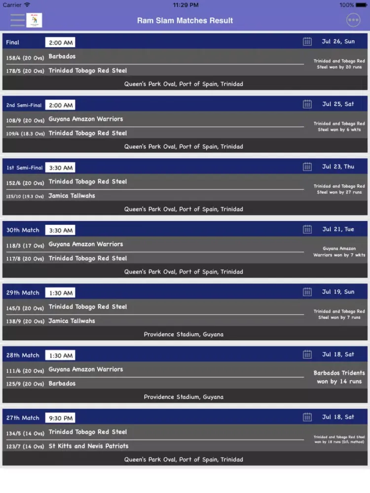 Ảnh chụp màn hình của CSA T20 Schedule,Live Score,Results iPad 