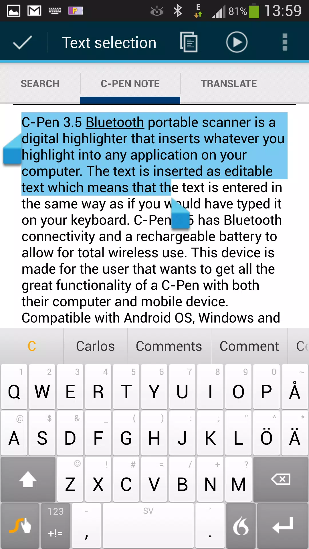 C-Pen Note Screenshots