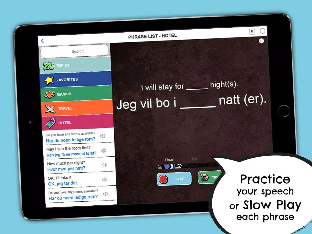 Norwegian Phrasi - Free Offline Phrasebook with Flashcards, Street Art and Voice of Native Speaker iPad  Ekran Görüntüleri