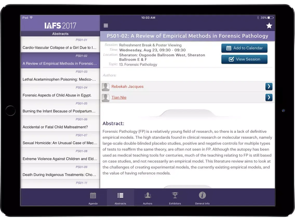 International Association of Forensic Sciences iPad  スクリーンショット