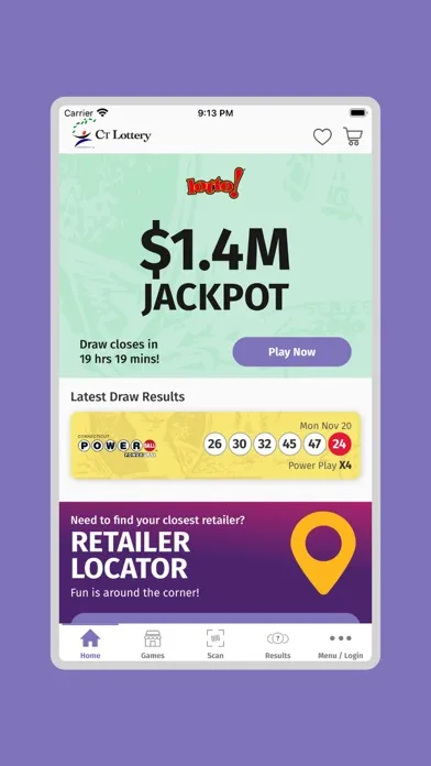 ภาพหน้าจอของ CT Lottery