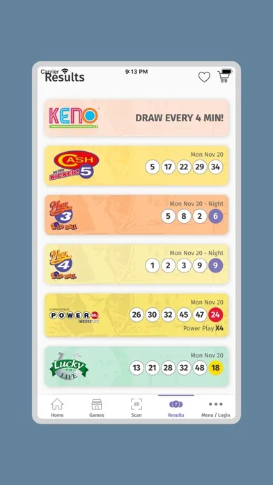 ภาพหน้าจอของ CT Lottery