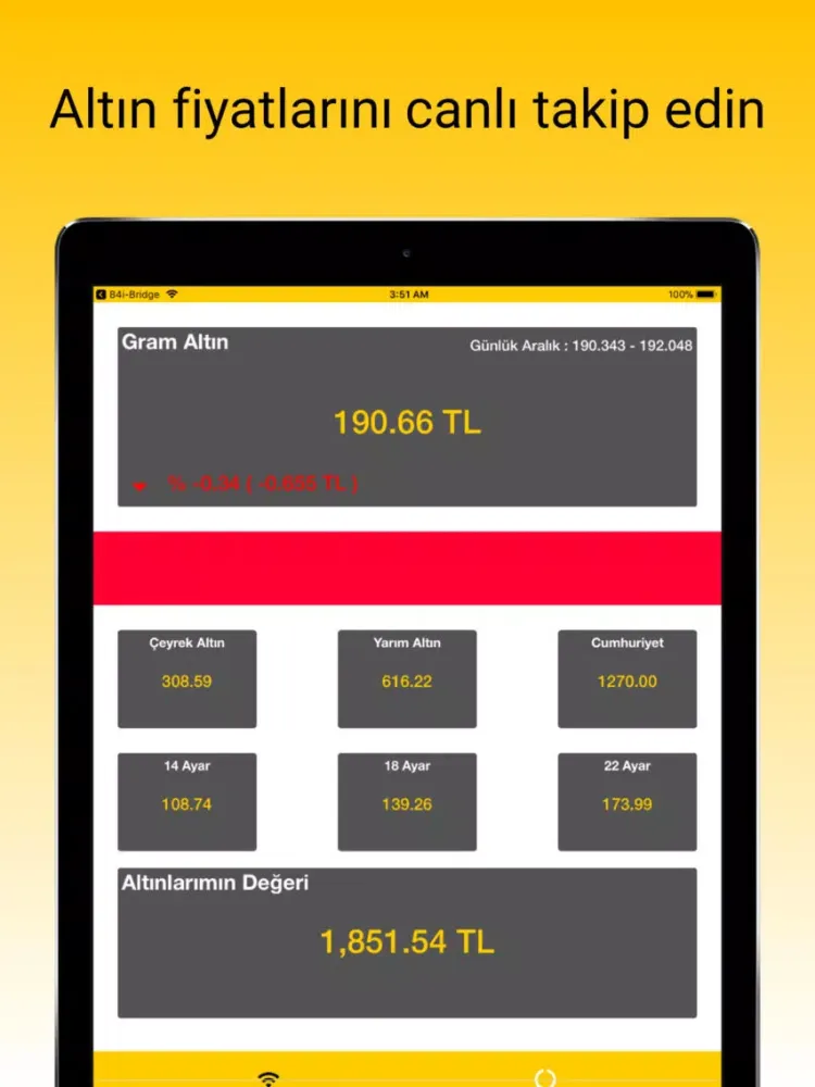 Tangkapan layar Altın Fiyatları-Altın Hesapla iPad 