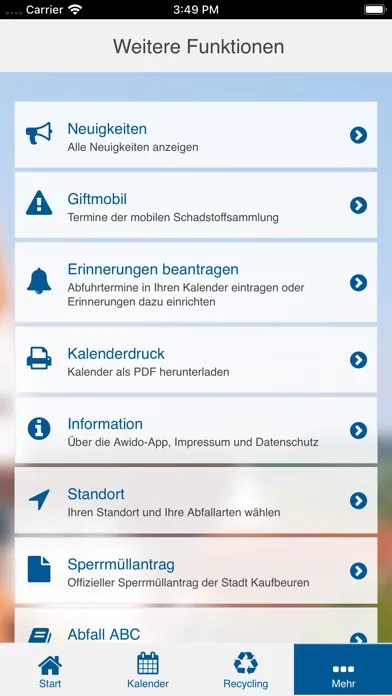 Stadt Kaufbeuren Abfall-App Screenshots