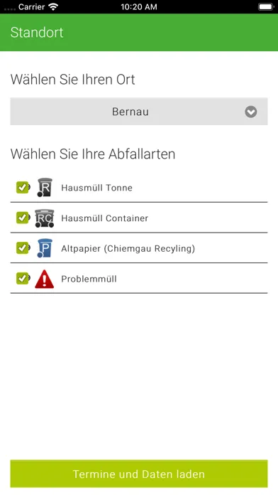Tangkapan skrin Landkreis Rosenheim Abfall-App