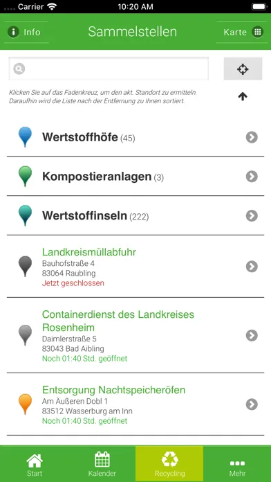 Tangkapan skrin Landkreis Rosenheim Abfall-App