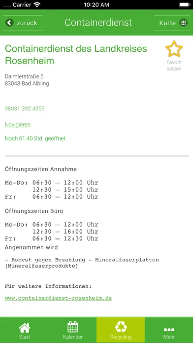 Tangkapan skrin Landkreis Rosenheim Abfall-App
