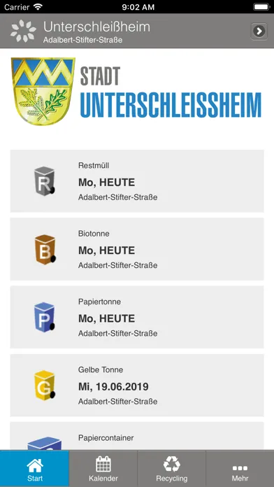 Tangkapan layar Unterschleissheim Abfall-App