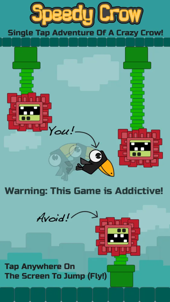 Tangkapan skrin Speedy Crow-The Single Tap Adventure Of A Funny Flying Crazy Bird!