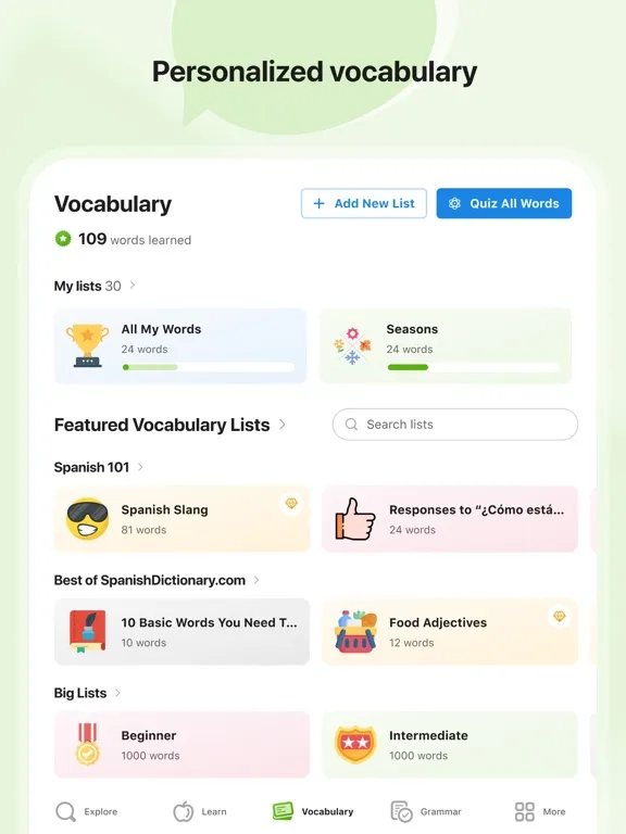 SpanishDictionary.com Learning iPad  Screenshots