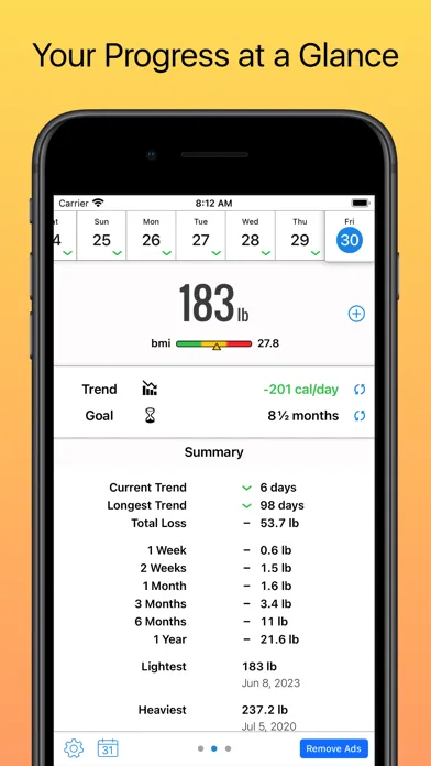 Capturas de tela do Weight Diary Lite