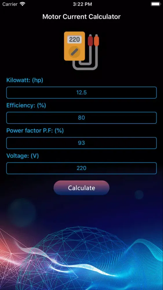 Tangkapan layar Motor Current Calculator