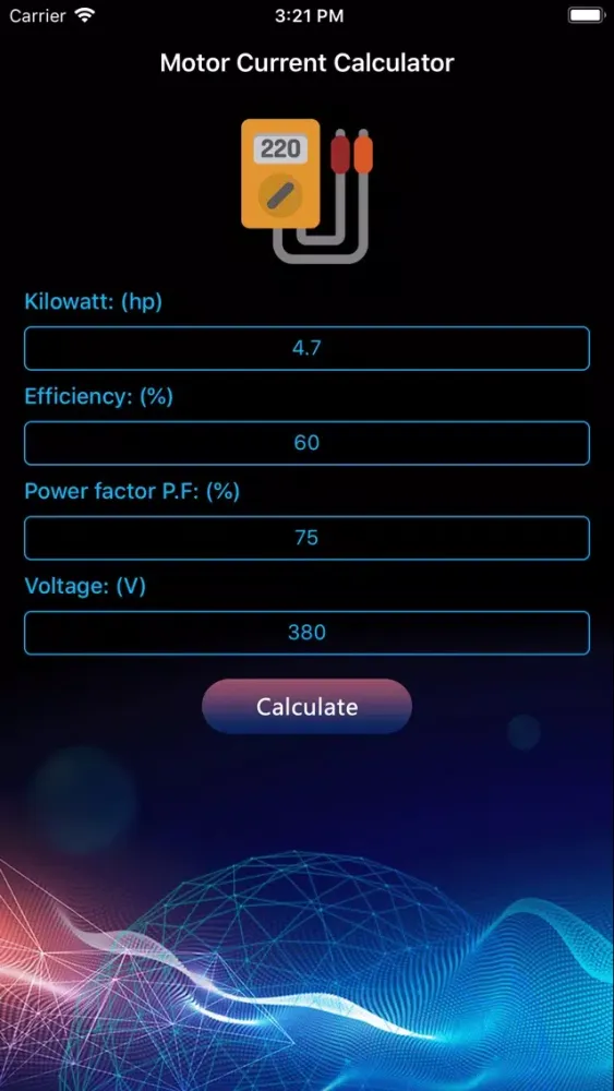 Tangkapan layar Motor Current Calculator