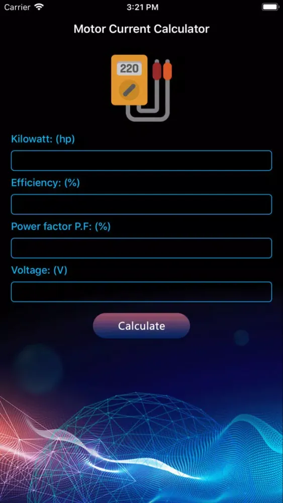Tangkapan layar Motor Current Calculator