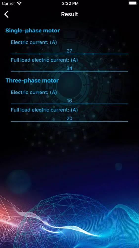 Tangkapan layar Motor Current Calculator